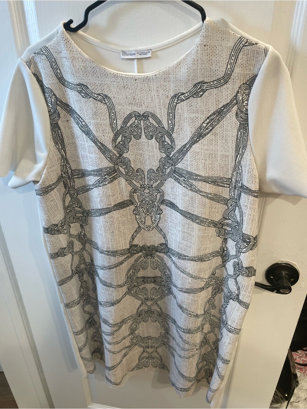 Cream Knit Dress with Gray and Gold Chain Print